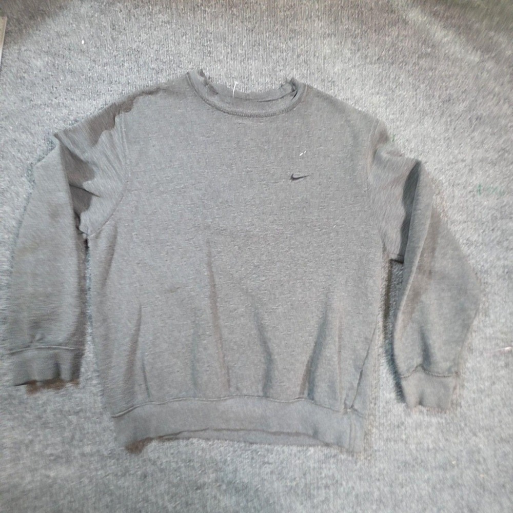 Nike Sweatshirt Mens Small Gray Fleece Crew Neck Pullover Small Swoosh Logo